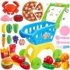 BUYGER Chariot de Courses Enfant Jouet avec Fruits et Légumes, Hamburger, Jouer à la Marchande Cadeau Éducatif