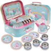 Jewelkeeper - Service à Thé pour Enfants, Dînette et Son Coffret Jouet, 15 Pièces - Modèle Licorne Arc-en-Ciel