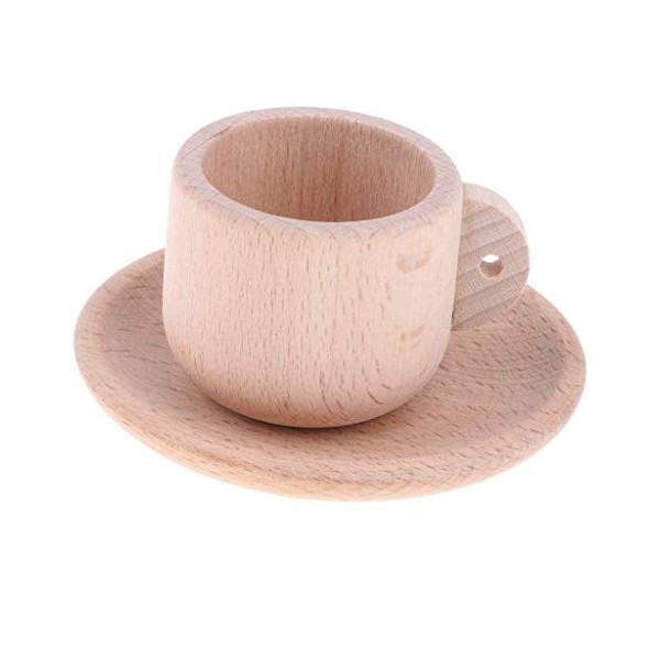 Sanmum Kit 16pcs Jeu dImitation en Bois, Tasse à Café Thé - Jeu Dimitation Cuisine Pretend Play Nourriture pour Bébé Enfant