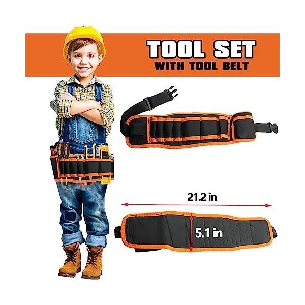 Real kit doutils pour enfants, 22 pièces menuiserie pour enfants kit doutils Junior, ensemble doutils de construction pour