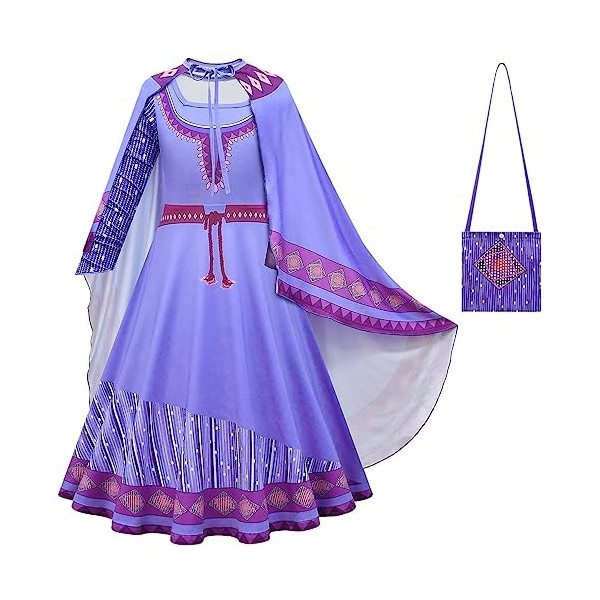 Foanja Déguisement Asha Fille Cosplay Film Wish Asha Ballerine Robe de Princesse et Sac avec Cape pour Enfant Fancy Dress Hal