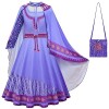 Foanja Déguisement Asha Fille Cosplay Film Wish Asha Ballerine Robe de Princesse et Sac avec Cape pour Enfant Fancy Dress Hal