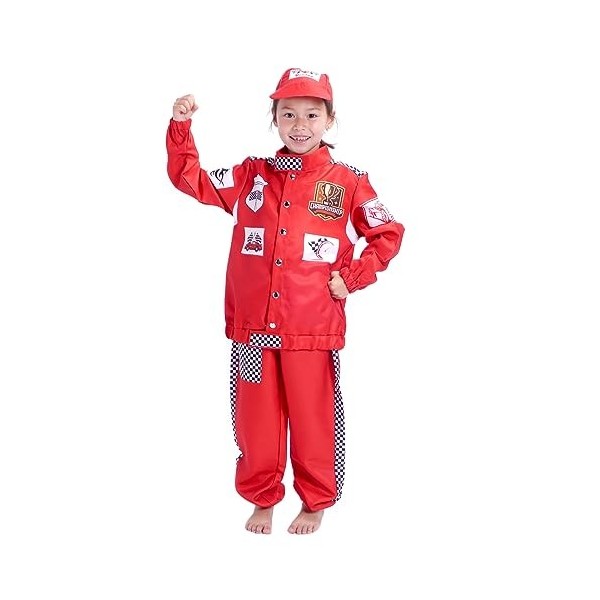 CoolChange Costume de pilote de course pour enfant | Costume de coureur de voiture pour garçon | Avec veste, pantalon et bonn