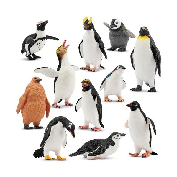 TOYMANY Lot de 12 figurines danimaux pingouin Antarctique - Polar - Jouet dhiver - Petits animaux - Animaux en plastique - 