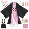 YYDSXK Cosplay Demon Slayer, Déguisement Nezuko Tanjiro avec Collier Clip doreille, Ensemble de Cape Kimono, Cadeau pour Enf