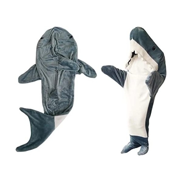 IDAHSOR Sac de Couchage pour Requins Super Doux Douillet Flannel Hoodie Shark Tail Wearable Shark Blanket for Boys Girls Cosp