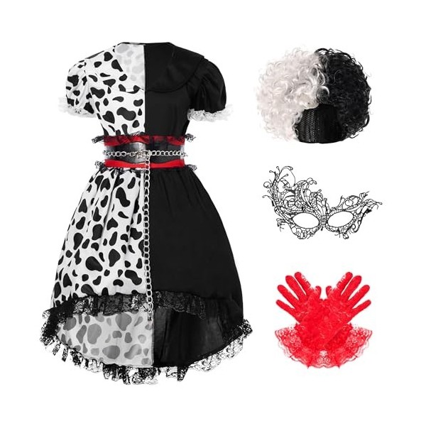 Spooktacular Creations Costume de dalmatien pour fille, ensemble de robes à pois pour Halloween et fêtes costumées Large 10-1