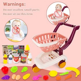 deAO Caddie Jouet,Chariot De Courses pour Enfants Jouets De Nourriture pour Jouer,Caddy De Course Comprenant Produits DÉpice