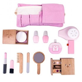 Mecotecn 12Pcs Maquillage Enfant Jouet Fille, Malette Maquillage pour Enfant en Bois Jeu dImitation Kit de Maquillage Princes