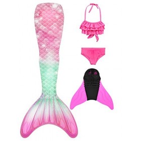 shepretty Queues de Sirène Mermaid Bikini Maillots de Bain Costume Cosplay pour Filles，fenR1-120