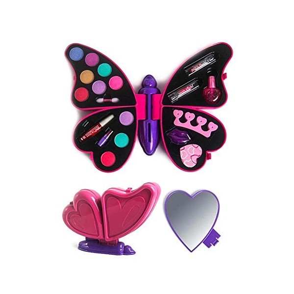 KiGoing Papillon Princesse Cosmétiques Maquillage Kits, Maquillage Lavable Jouet Portable Non Toxique Deluxe Maquillage Cas S