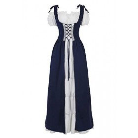Jutrisujo Médiévale Renaissance Robes Maxi Parti Costume Vintage Déguisements Halloween Gothique Femmes Cosplay Déguisement C