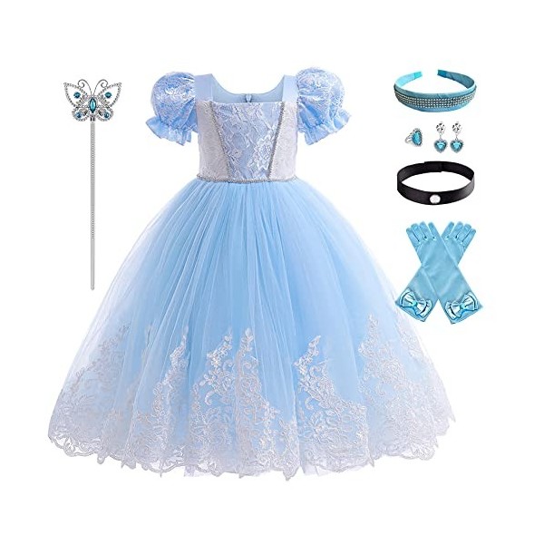 IBTOM CASTLE Déguisement Cendrillon Filles Enfants Princesse Robe Halloween Carnaval Soirée Anniversaire Partie Cendrillon Co