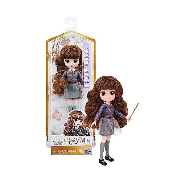 Harry Potter - Wizarding World - POUPÉE 20 CM HERMIONE GRANGER - Poupée figurine Articulée 20 cm Avec Baguette Magique et Uni