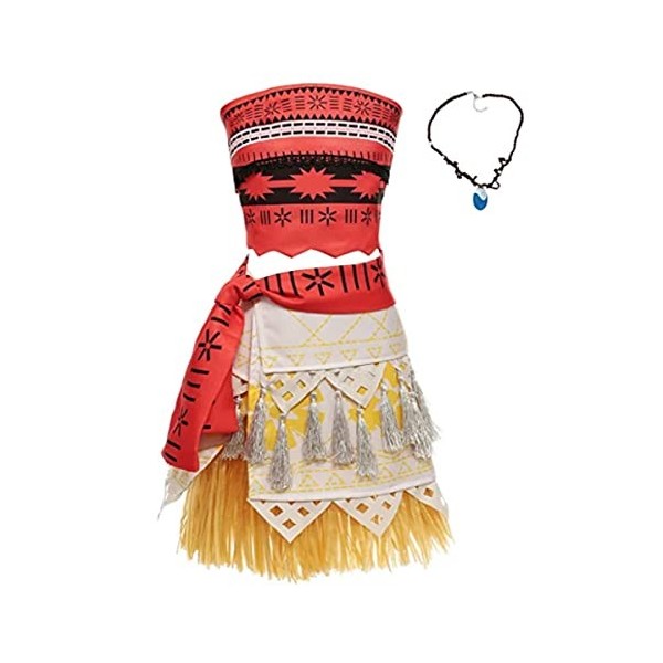 KIRALOVE - Costume Vaiana Moana complet avec collier fille carnaval taille 100 idée cadeau fête