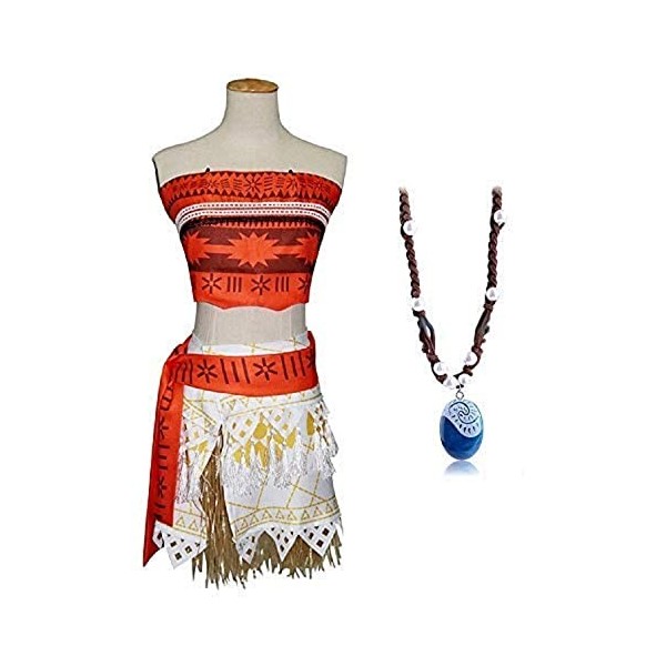 KIRALOVE - Costume Vaiana Moana complet avec collier fille carnaval taille 100 idée cadeau fête