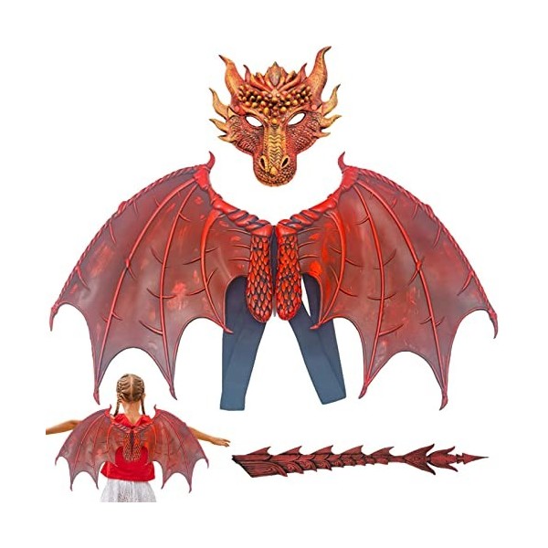 Gidenfly Dragon dhalloween,Costume dailes Diable dhalloween,Dragon pour Enfants garçons Filles,Ailes Cosplay Dragon démon,