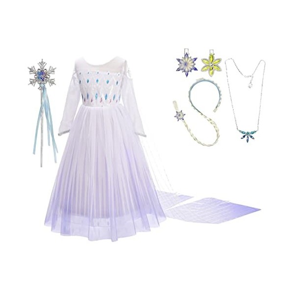 Lito Angels Déguisement Reine des Neiges 2 Princesse Elsa Robe Blanche avec Cape et Accessories Enfant Fille Taille 4-5 ans, 