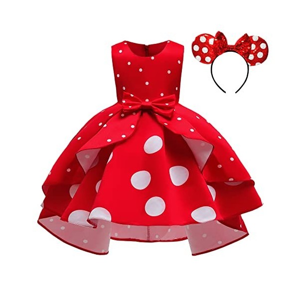 Lito Angels Deguisement Minnie Mouse Enfant Fille, Robe à Pois Rouge et Blanc, Anniversaire Fete Carnaval, avec Oreilles de S