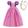 Lito Angels Deguisement Robe Costume Princesse Raiponce avec Perruque Tresser pour Enfant Fille, Taille 9-10 Ans, Manche Cour