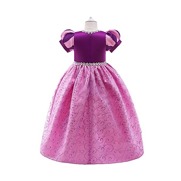 Lito Angels Deguisement Robe Costume Princesse Raiponce avec Perruque Tresser pour Enfant Fille, Taille 9-10 Ans, Manche Cour