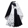 Lito Angels Deguisement Costume Cruella Robe à Pois Dalmatien Noir et Blanc avec Cape pour Enfant Fille, Taille 7-8 ans