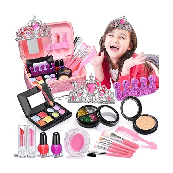 Doloowee Maquillage pour Enfants, 3 en 1, avec cosmétique Lavable et Non Toxique, avec LED et Musique, Jouets pour Filles, Ca