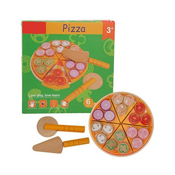Jouet en bois de jeu de simulation, jeu de nourriture de jouet en bois jouer des jouets éducatifs de simulation de pizza de c
