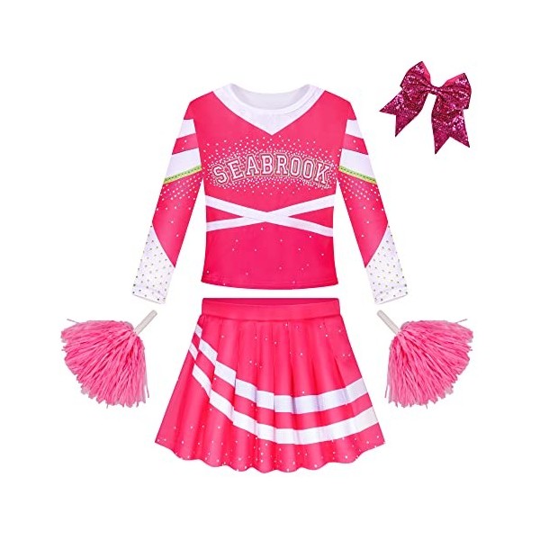 Econbitiry Costume de pom-pom girl Zombies pour enfants, robe de pom-pom girl avec pompons, costume de pom-pom girl pour fill