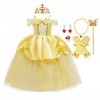 MYRISAM Filles Princesse Belle Robe de Carnaval Hors Épaule Costume de la Beauté et la Bête Halloween Cosplay Fancy Dress up 