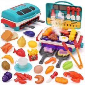 Frogued Ensemble de Jeu de Barbecue pour Enfants, Barbecue à 2 Couches avec Simulation de fumée, Musique légère et Couleur, E