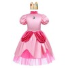 Costume de princesse pêche Super Mario pour fille,Manches courtes bouffantes,Rose,Avec bandeau couronne,Pour Halloween, carna