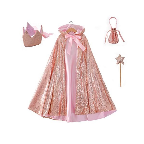 Proumhang Costume Fille Cape à capuche Cosplay Costume princesse paillettes Avec couronne+baguette magique+petit sac à main H