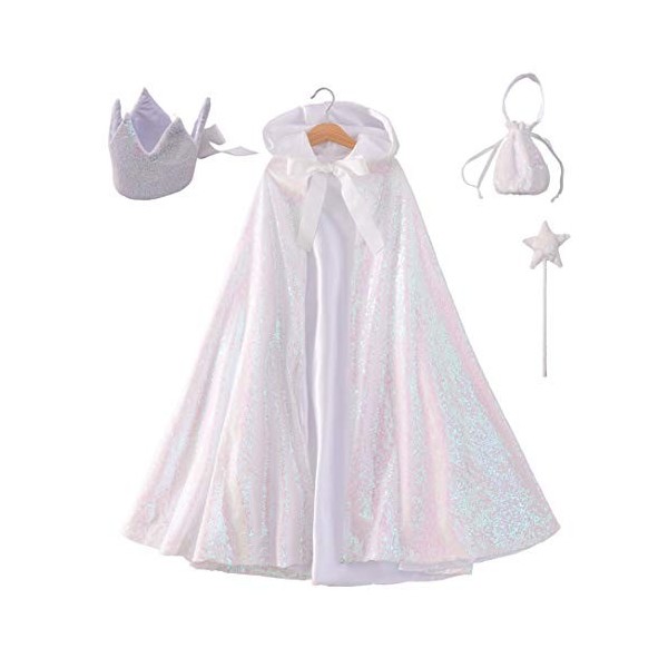 Proumhang Costume Fille Cape à capuche Cosplay Costume princesse paillettes Avec couronne+baguette magique+petit sac à main H