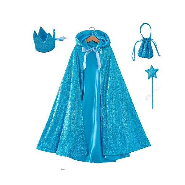 Proumhang Costume Fille Cape à capuche Cosplay Costume princesse paillettes Avec couronne+baguette magique+petit sac à main H