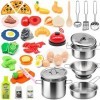 Lot de 37 accessoires de cuisine de 59 pièces en acier inoxydable pour enfants, ustensiles de cuisine, couteau à pizza, jouet