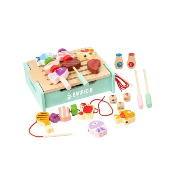 Milageto Jouets de Barbecue en Bois pour Enfants, Ensemble de Jouets, compétences de Cuisine, Ensemble de Jeu pour Tout-Petit