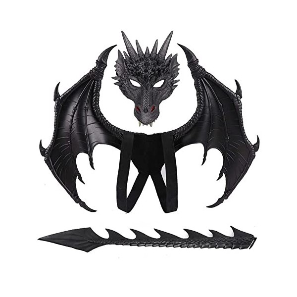Gyuele Lot de 3 costumes dHalloween pour enfants Halloween Dragon Set couvre visage Wings Tail