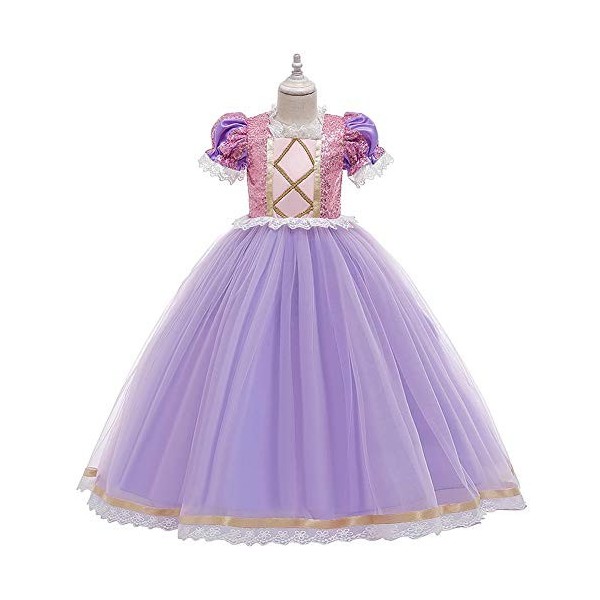 Raiponce Costume Enfant Fille Déguisement Princesse Robe Halloween Noël Carnaval Fête danniversaire Cosplay Festive Longue S