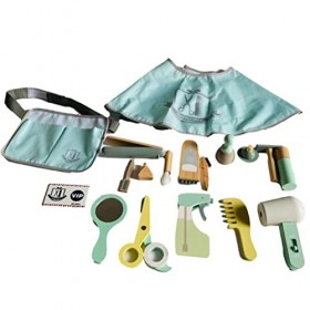 CeFurisy Ensemble de coiffure pour enfants 18 pièces en bois simulation de coupe de cheveux sac de maquillage, jouets de jeu 