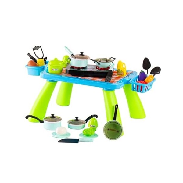 JoyKip Table de Cuisine pour Enfants avec lumières et Sons – Batterie de Cuisine avec casseroles, poêles et ustensiles – Joue