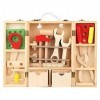 Boîte à outils de réparation jouet, outils en bois jouets semblant jouer boîte à outils accessoires ensemble jouet de constru