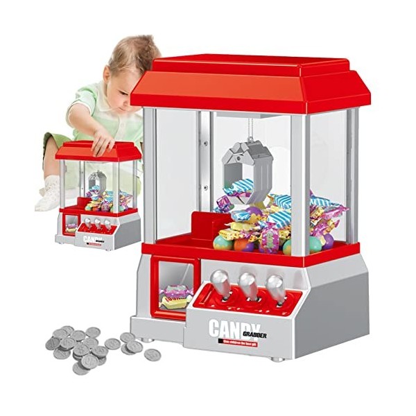 Bexdug Machine à Griffes pour Enfants,Pince à Bonbons Miniature pour Enfants - Machine à Bonbons Carnaval rétro et 24 pièces 