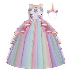 MYRISAM Princesse Fille Licorne Déguisement Robe de Anniversaire Cérémonie Soirée Halloween Carnaval Noël Fête Spectacle Mari