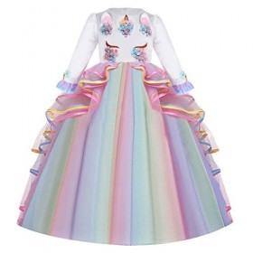 MYRISAM Princesse Fille Licorne Déguisement Manches Longues Robe de Anniversaire Cérémonie Soirée Halloween Carnaval Noël Fêt
