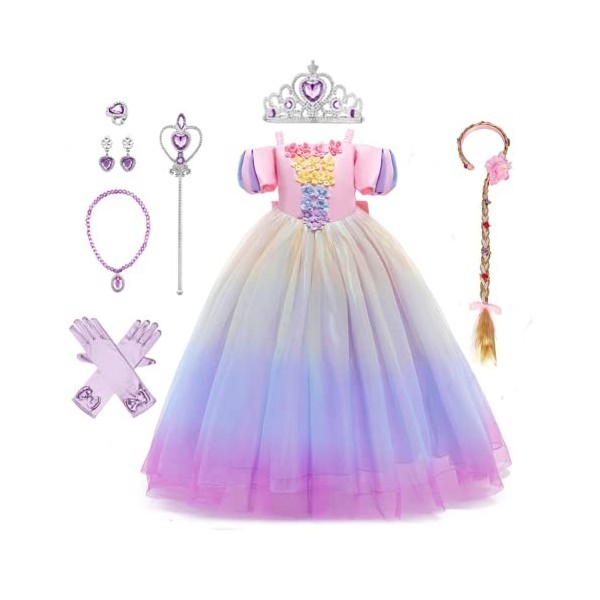 IBTOM CASTLE Filles Princesse Robe+Accessoires Raiponce Ensemble Conte De Fées Cosplay Halloween Carnaval Costumes Noël Anniv