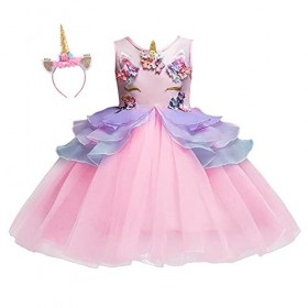 REXREII Déguisement Licorne Fête Pageant Robe Tulle avec bandeau Mariage Anniversaire Noël Carnaval Halloween - Rose - XXXL