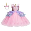 REXREII Déguisement Licorne Fête Pageant Robe Tulle avec bandeau Mariage Anniversaire Noël Carnaval Halloween - Rose - XXXL