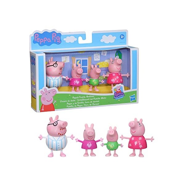 Peppa Pig, Peppa à LAventure, Lheure du Dodo, Pack de 4 Figurines en Pyjama, dès 3 Ans F2192 Multicolore