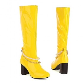 ErikenUrben Élégant équitation Bottes Femmes Talons Bloc Fête Costume Dress Chaussures Black Fermeture Eclair Yellow Size 39 